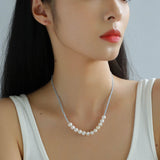 Aquamarine Smile Flat Round Pearl Beaded OT Necklace - floysun