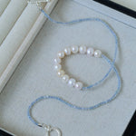 Aquamarine Smile Flat Round Pearl Beaded OT Necklace - floysun