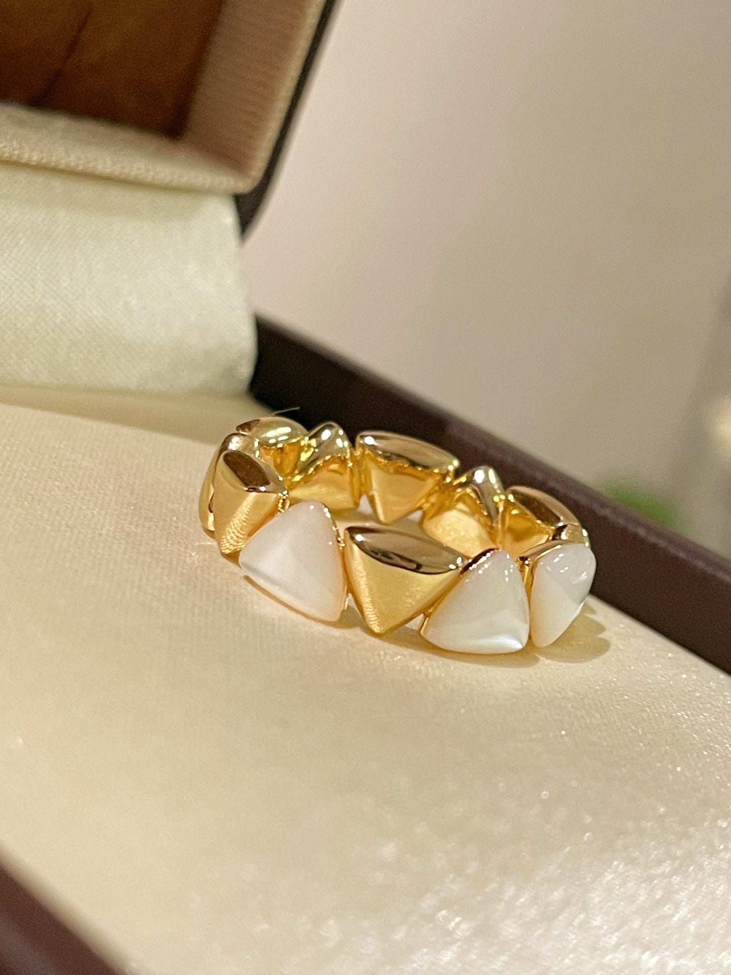 Asymmetric Mother - of - Pearl Statement Ring - floysun