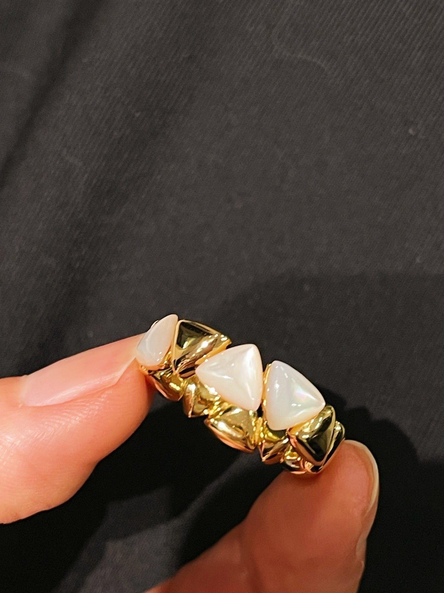 Asymmetric Mother - of - Pearl Statement Ring - floysun