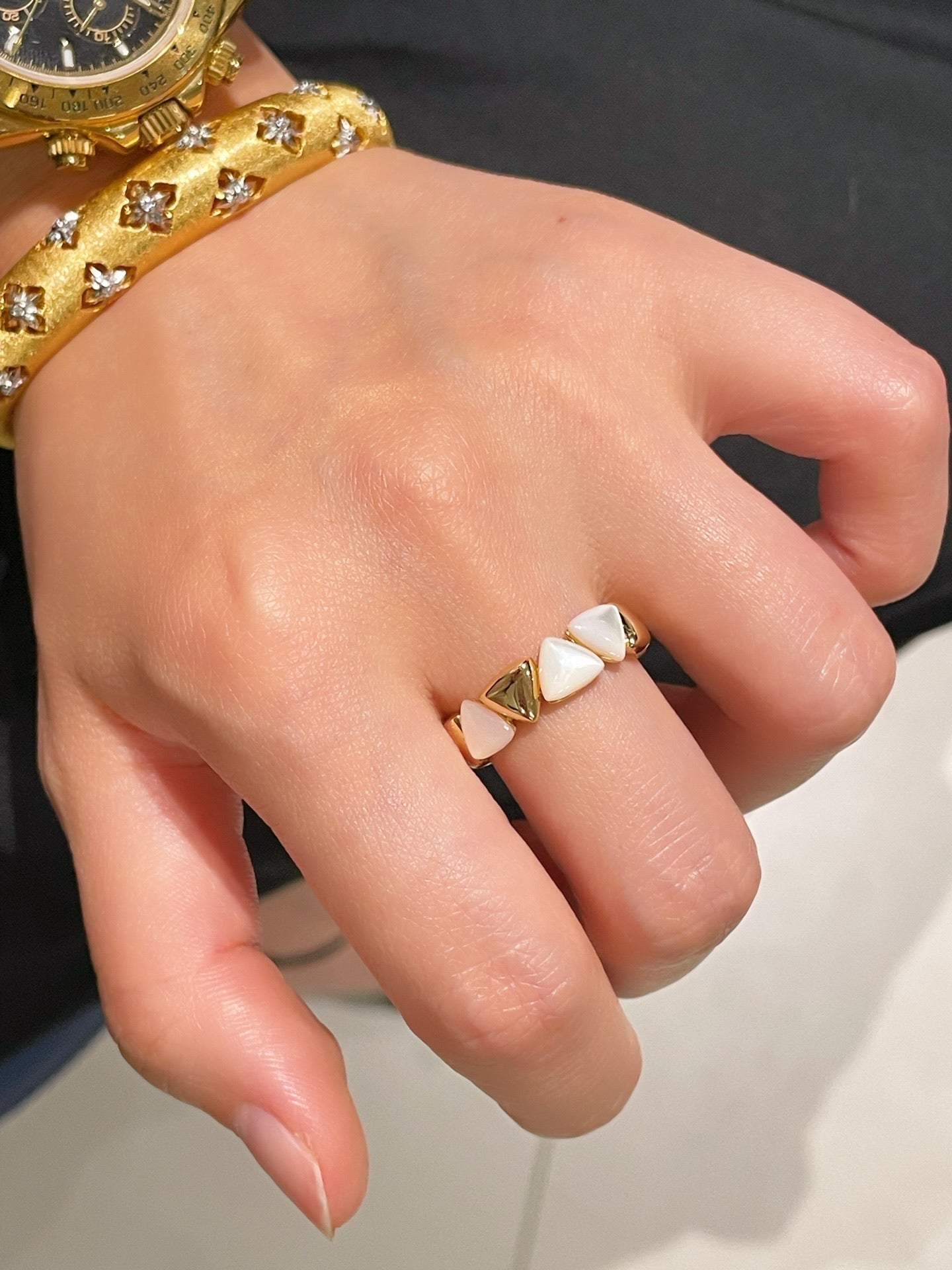 Asymmetric Mother - of - Pearl Statement Ring - floysun