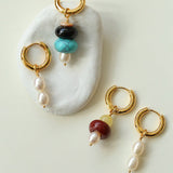 Asymmetric Natural Stone and Pearl Earrings - floysun