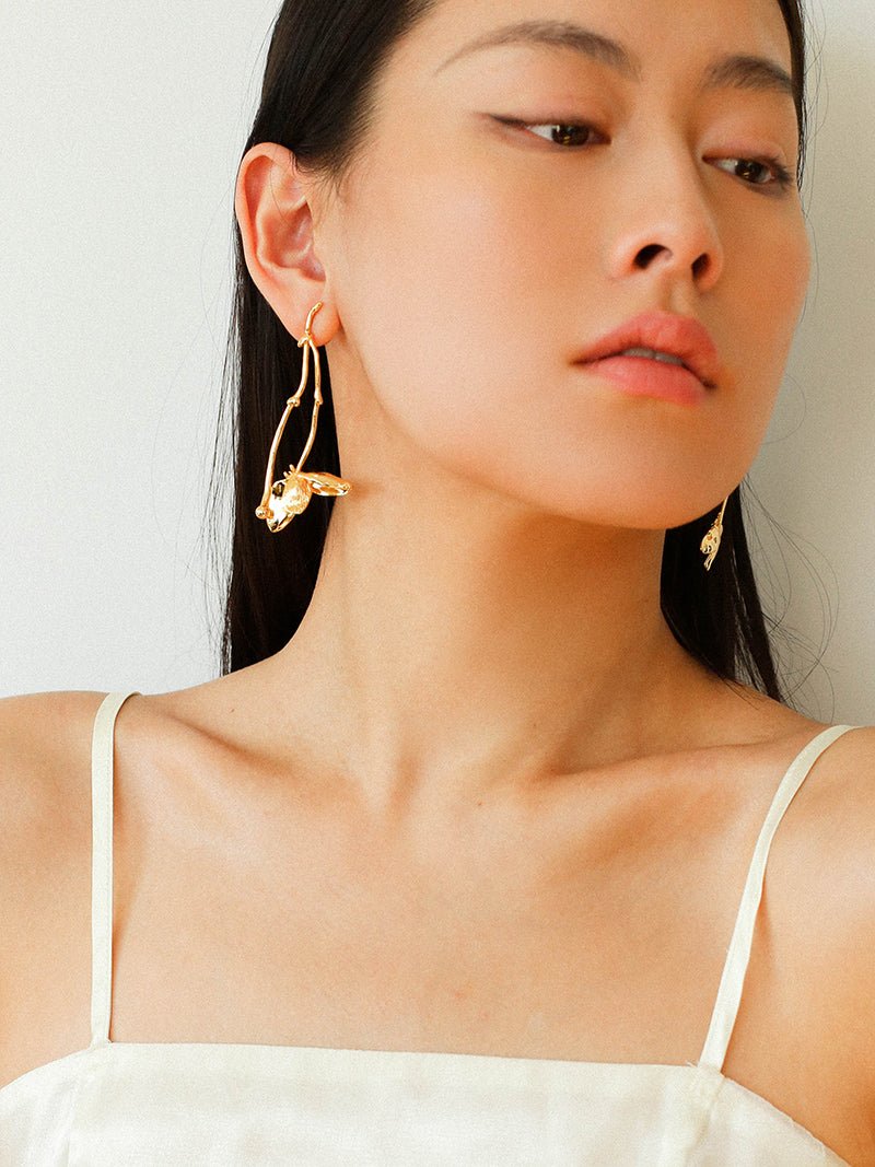 Asymmetrical Lotus Drop Earrings - floysun
