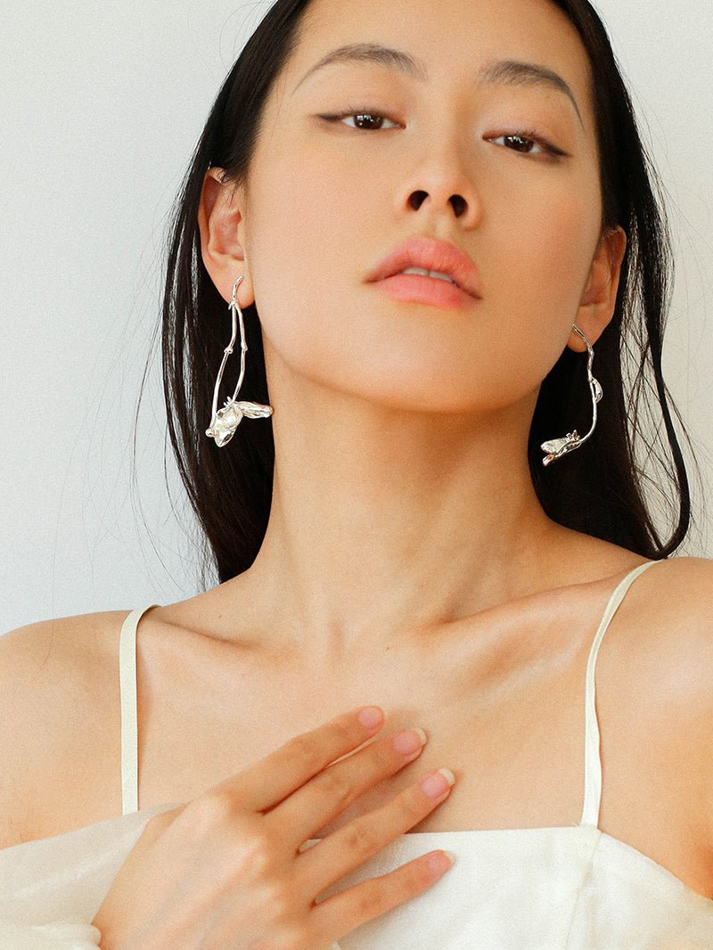 Asymmetrical Lotus Drop Earrings - floysun