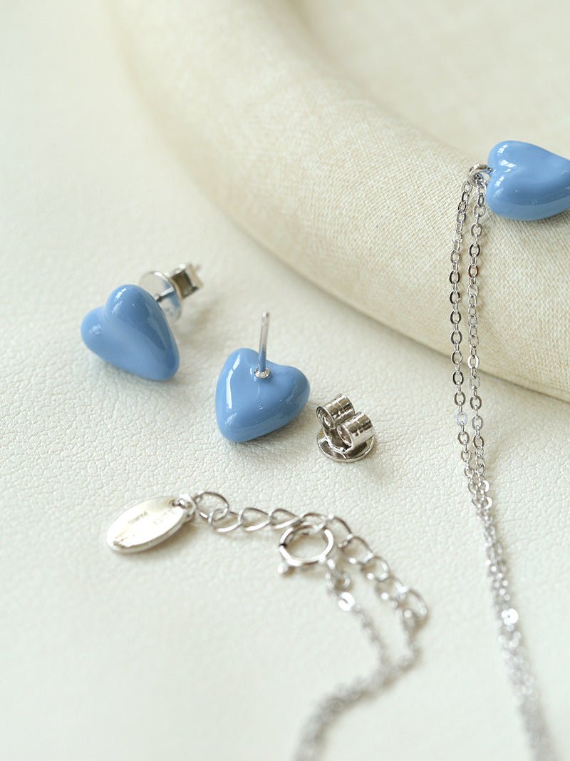 Baby Blue Enamel Heart Earrings - floysun