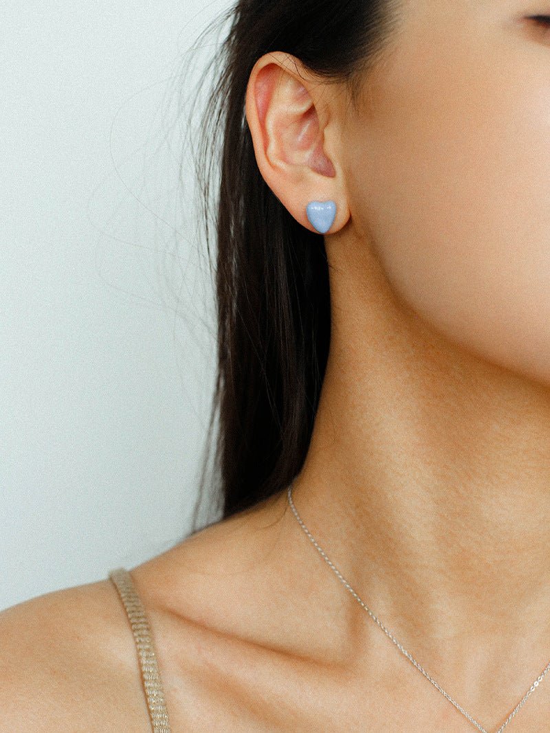 Baby Blue Enamel Heart Earrings - floysun