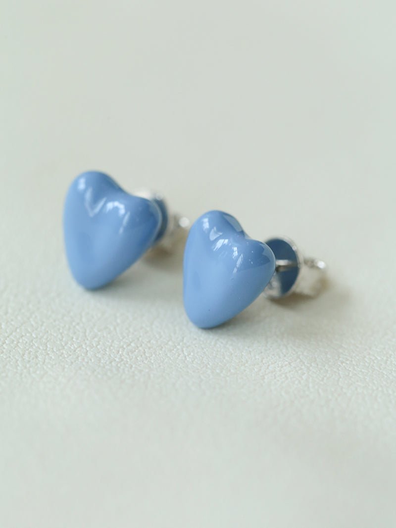 Baby Blue Enamel Heart Earrings - floysun