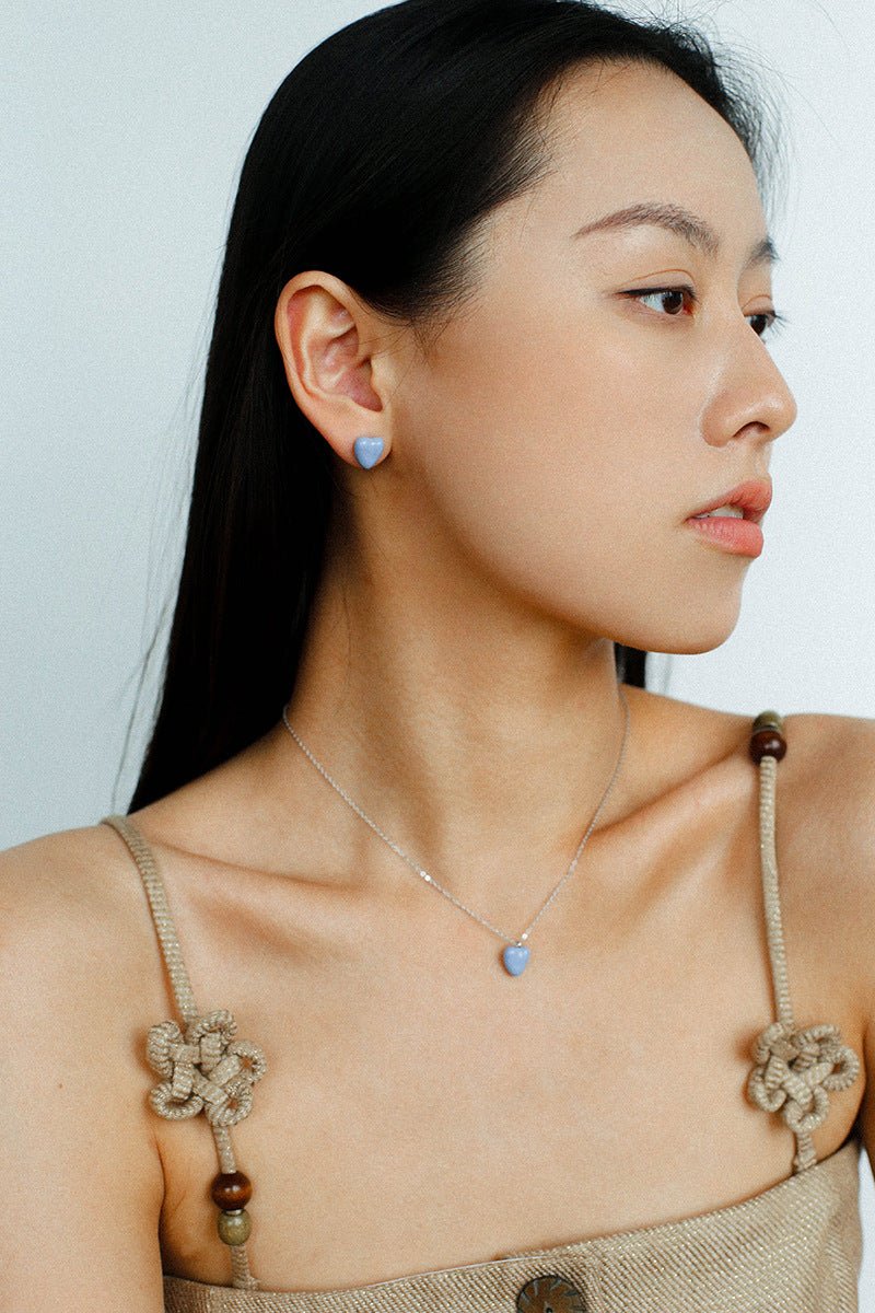 Baby Blue Enamel Heart Earrings - floysun