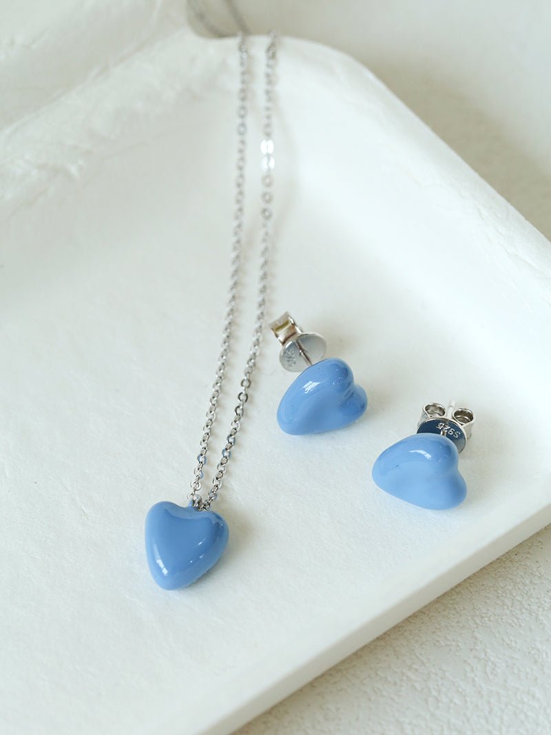 Baby Blue Enamel Heart Earrings - floysun