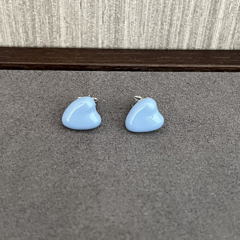 Baby Blue Enamel Heart Earrings - floysun