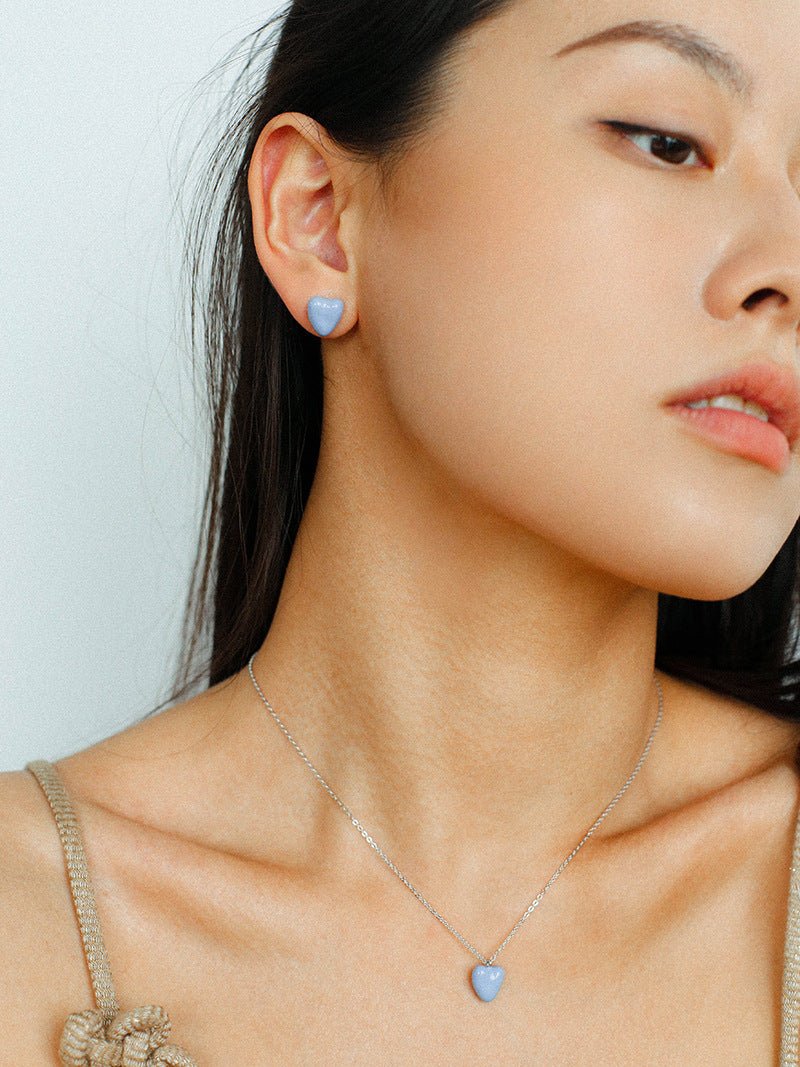 Baby Blue Enamel Heart Earrings - floysun