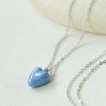 Baby Blue Enamel Heart Pendant Necklace - floysun