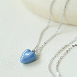 Baby Blue Enamel Heart Pendant Necklace - floysun