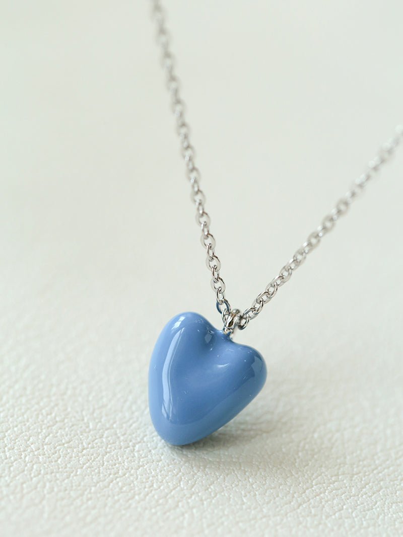 Baby Blue Enamel Heart Pendant Necklace - floysun