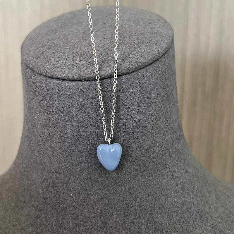 Baby Blue Enamel Heart Pendant Necklace - floysun