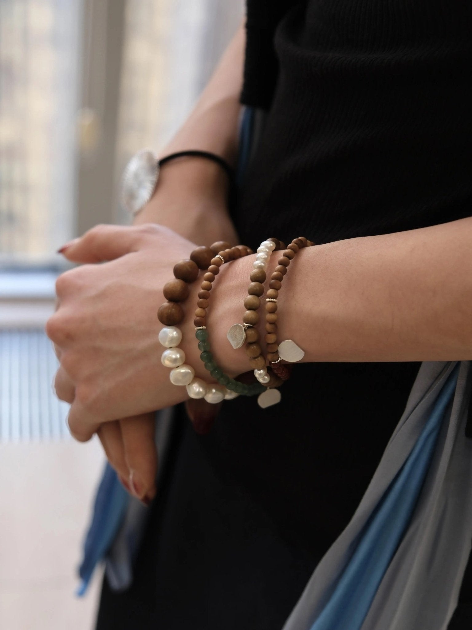Barbie Sandalwood Freshwater Pearl & Agate Stretch Bracelet - floysun