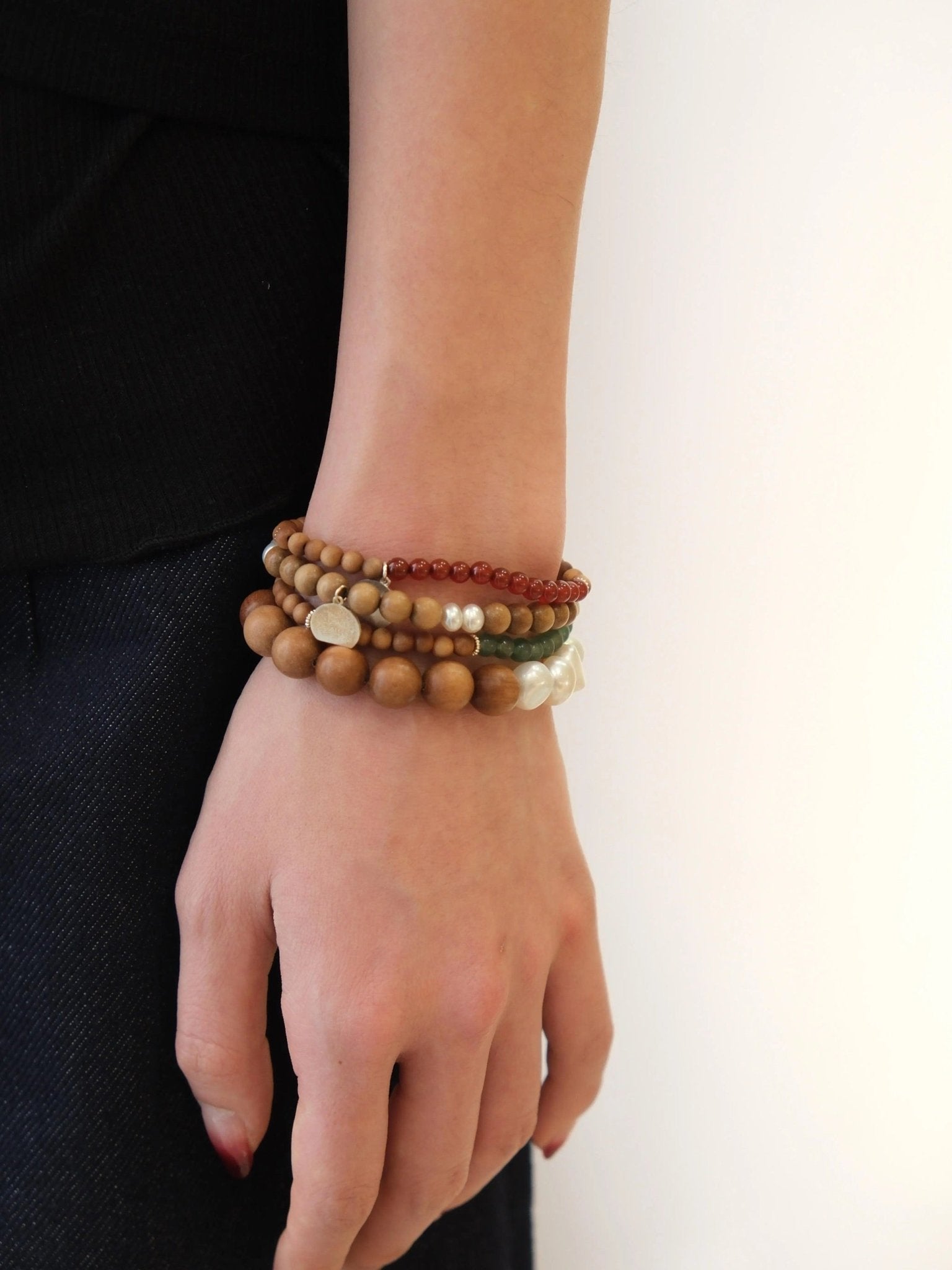 Barbie Sandalwood Freshwater Pearl & Agate Stretch Bracelet - floysun