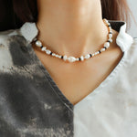 Baroque Pearl and Black Onyx Beaded Necklace - floysun