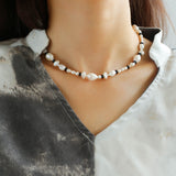 Baroque Pearl and Black Onyx Beaded Necklace - floysun