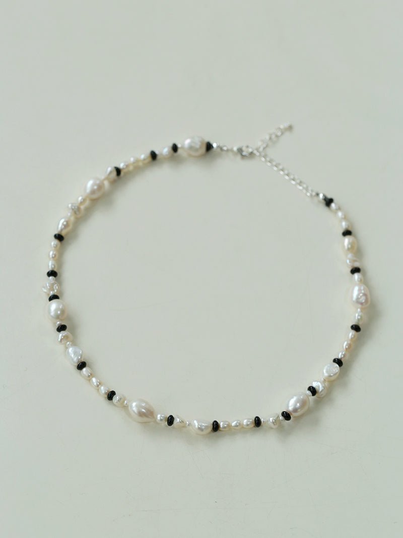 Baroque Pearl and Black Onyx Beaded Necklace - floysun