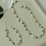 Baroque Pearl and Black Onyx Beaded Necklace - floysun