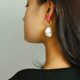 Baroque Pearl Drop Hoop Earrings - floysun