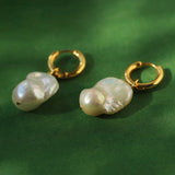 Baroque Pearl Drop Hoop Earrings - floysun
