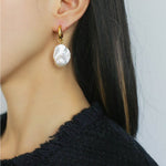 Baroque Pearl Drop Hoop Earrings - floysun