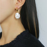 Baroque Pearl Drop Hoop Earrings - floysun