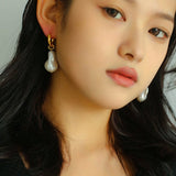 Baroque Pearl Drop Hoop Earrings - floysun