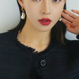 Baroque Pearl Drop Hoop Earrings - floysun