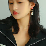 Baroque Pearl Drop Hoop Earrings - floysun