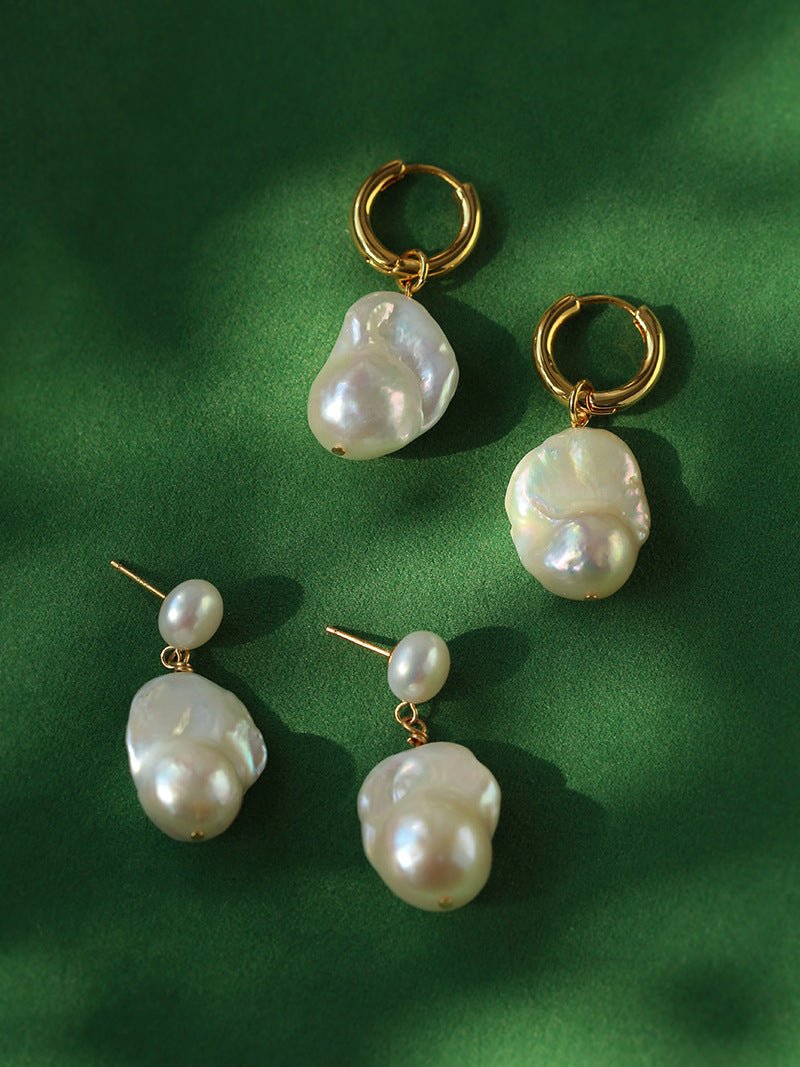 Baroque Pearl Drop Hoop Earrings - floysun