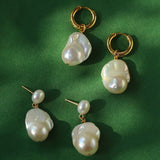 Baroque Pearl Drop Hoop Earrings - floysun