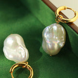 Baroque Pearl Drop Hoop Earrings - floysun