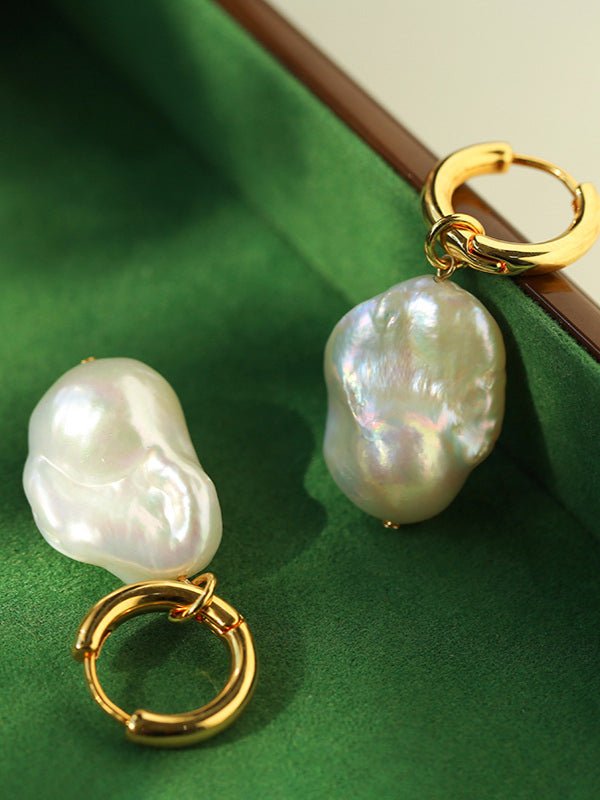 Baroque Pearl Drop Hoop Earrings - floysun