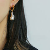 Baroque Pearl Drop Hoop Earrings - floysun