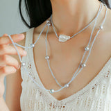 Baroque Pearl Pendant Aquamarine Beaded Necklace - floysun