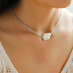 Baroque Pearl Pendant Aquamarine Beaded Necklace - floysun