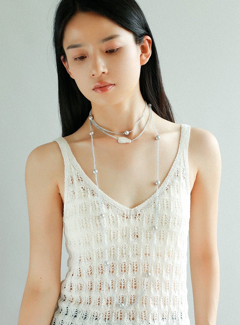 Baroque Pearl Pendant Aquamarine Beaded Necklace - floysun