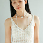 Baroque Pearl Pendant Aquamarine Beaded Necklace - floysun
