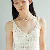 Baroque Pearl Pendant Aquamarine Beaded Necklace - floysun