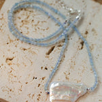 Baroque Pearl Pendant Aquamarine Beaded Necklace - floysun