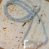 Baroque Pearl Pendant Aquamarine Beaded Necklace - floysun