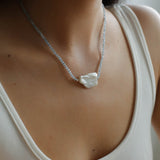 Baroque Pearl Pendant Aquamarine Beaded Necklace - floysun