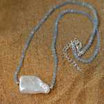 Baroque Pearl Pendant Aquamarine Beaded Necklace - floysun