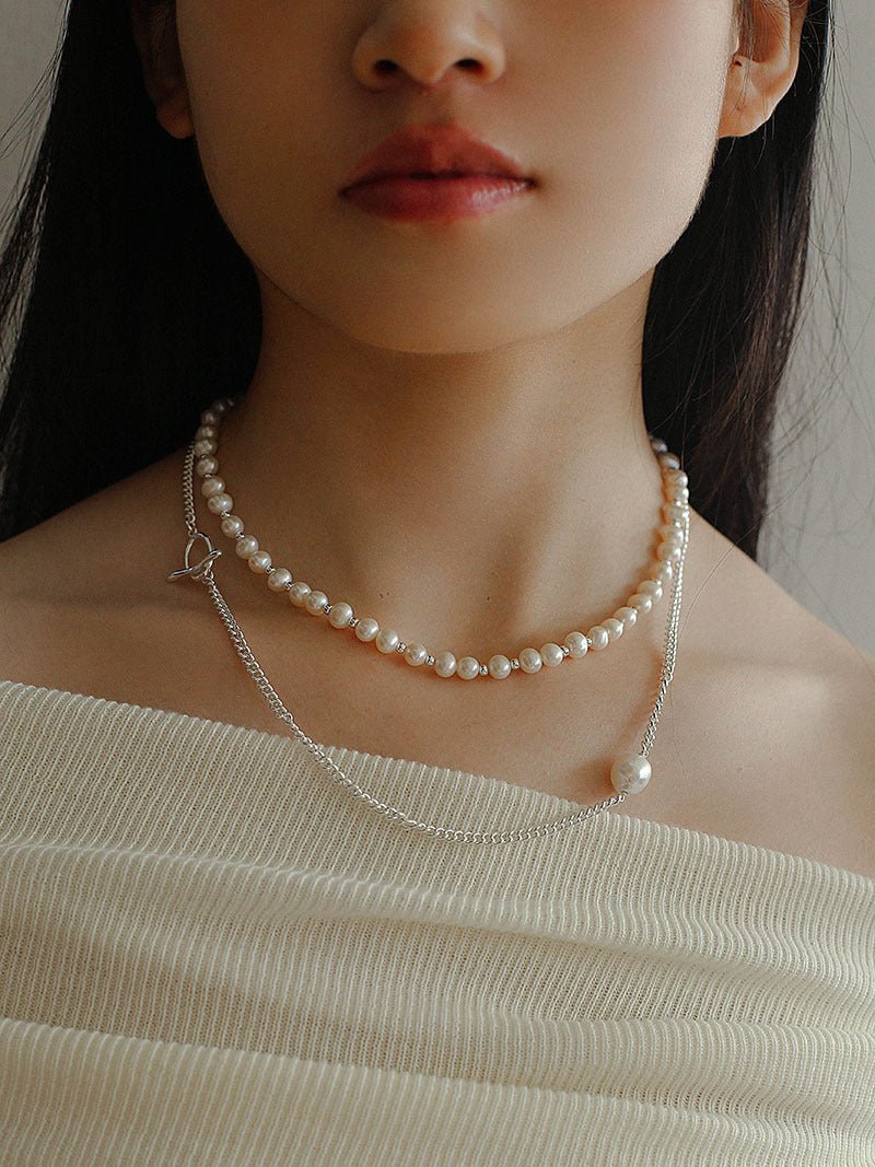 Baroque Pearl Pendant Chain Silver Necklace - floysun