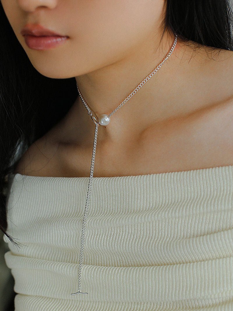 Baroque Pearl Pendant Chain Silver Necklace - floysun
