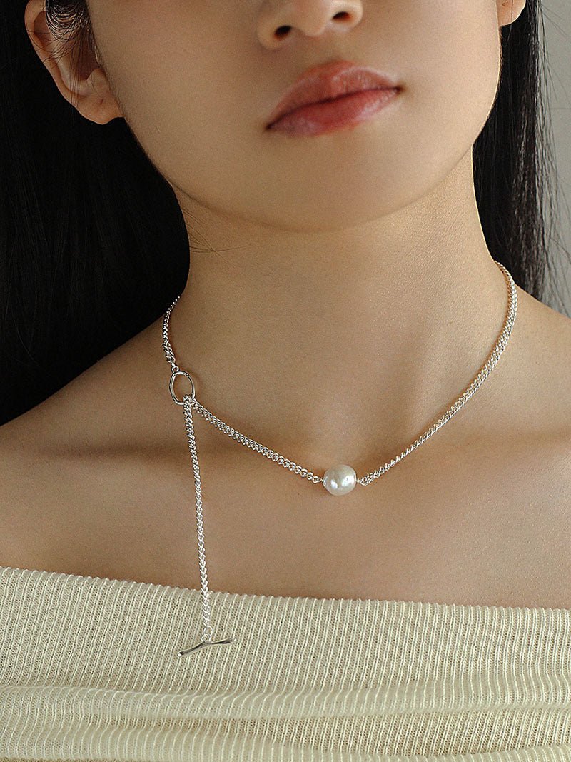 Baroque Pearl Pendant Chain Silver Necklace - floysun