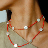 Baroque Pearl & Red Faceted Gem Beaded Long Necklace - floysun